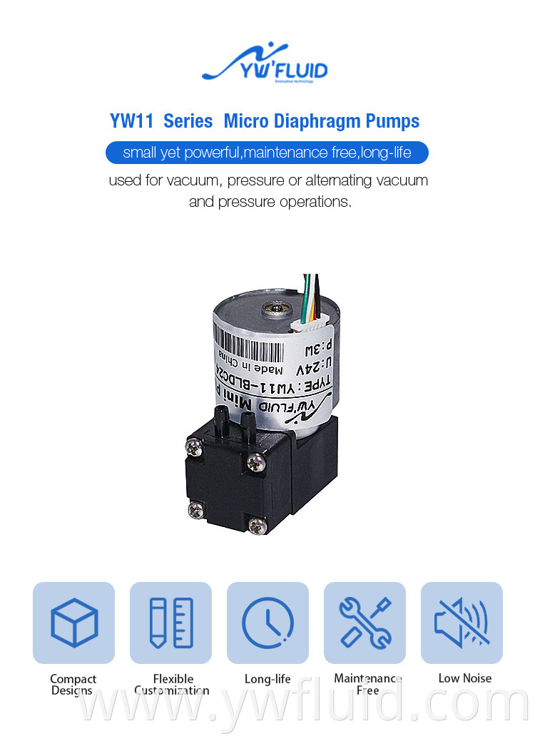 YWfluid 12v Low Noise Diaphragm Air Pump with BLDC motor Flow rate 180ml/min Used for Liquid Transfer Suction Filling